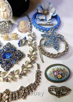 Antique & Vintage Rhinestone Celluloid Jewelry Lot All Wearable Some Signed