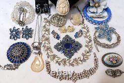 Antique & Vintage Rhinestone Celluloid Jewelry Lot All Wearable Some Signed