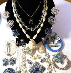 Antique & Vintage Rhinestone Celluloid Jewelry Lot All Wearable Some Signed