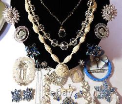 Antique & Vintage Rhinestone Celluloid Jewelry Lot All Wearable Some Signed