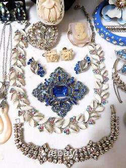 Antique & Vintage Rhinestone Celluloid Jewelry Lot All Wearable Some Signed