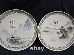 Antique Vtg Chinese Porcelain Plate Signed Hand Painted Oriental Early1900s Pair