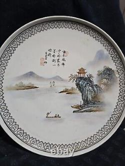 Antique Vtg Chinese Porcelain Plate Signed Hand Painted Oriental Early1900s Pair