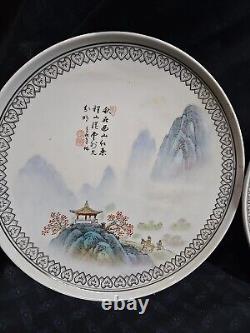 Antique Vtg Chinese Porcelain Plate Signed Hand Painted Oriental Early1900s Pair