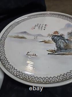 Antique Vtg Chinese Porcelain Plate Signed Hand Painted Oriental Early1900s Pair