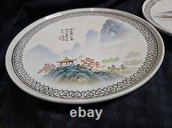 Antique Vtg Chinese Porcelain Plate Signed Hand Painted Oriental Early1900s Pair