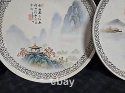 Antique Vtg Chinese Porcelain Plate Signed Hand Painted Oriental Early1900s Pair