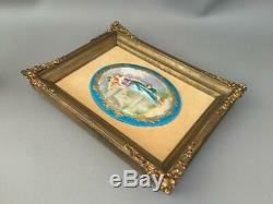 Antique Vtg Sevres Sty Blue & Gold Courting Couple Porcelain Cameo Plaque Signed