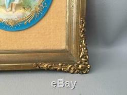 Antique Vtg Sevres Sty Blue & Gold Courting Couple Porcelain Cameo Plaque Signed