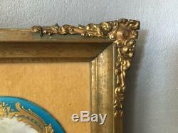 Antique Vtg Sevres Sty Blue & Gold Courting Couple Porcelain Cameo Plaque Signed