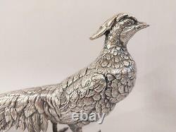 Antique Vtg Superb Realistic & Large Sterling Silver Pheasant Couple Signed