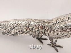 Antique Vtg Superb Realistic & Large Sterling Silver Pheasant Couple Signed