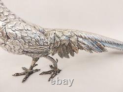 Antique Vtg Superb Realistic & Large Sterling Silver Pheasant Couple Signed