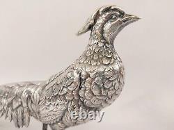 Antique Vtg Superb Realistic & Large Sterling Silver Pheasant Couple Signed