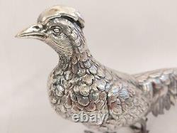 Antique Vtg Superb Realistic & Large Sterling Silver Pheasant Couple Signed