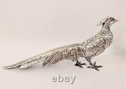 Antique Vtg Superb Realistic & Large Sterling Silver Pheasant Couple Signed