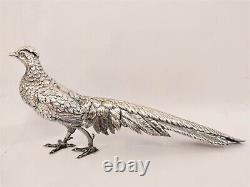 Antique Vtg Superb Realistic & Large Sterling Silver Pheasant Couple Signed