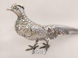 Antique Vtg Superb Realistic & Large Sterling Silver Pheasant Couple Signed