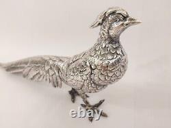 Antique Vtg Superb Realistic & Large Sterling Silver Pheasant Couple Signed