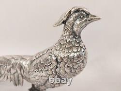 Antique Vtg Superb Realistic & Large Sterling Silver Pheasant Couple Signed