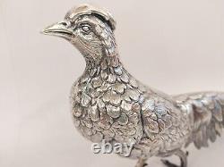 Antique Vtg Superb Realistic & Large Sterling Silver Pheasant Couple Signed