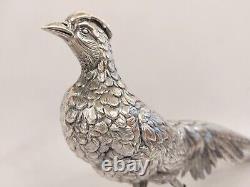 Antique Vtg Superb Realistic & Large Sterling Silver Pheasant Couple Signed