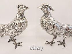 Antique Vtg Superb Realistic & Large Sterling Silver Pheasant Couple Signed