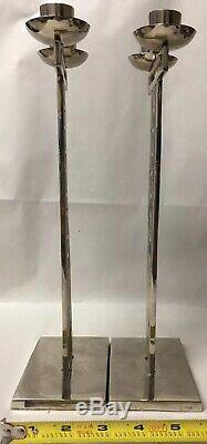 Antique WMF Signed Secessionist Art Nouveau Enamel Candlesticks Pair