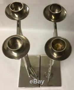 Antique WMF Signed Secessionist Art Nouveau Enamel Candlesticks Pair