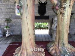 Antique Weller Pottery Woodcraft Flower Vases Matching Pair Signed 10 1/4t