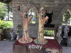 Antique Weller Pottery Woodcraft Flower Vases Matching Pair Signed 10 1/4t