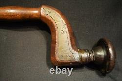 Antique Wood & Brass Bit Brace Hand Drill Signed J. Fletcher Sheffield England