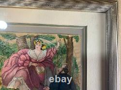 Antique Young Man Soaking A Couple Scene Watercolor Painting Framed