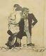 Antique Art Black Ink Pen Draw Or Painting Euro Couple 10x13in Framed Sign B. N