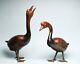 Antique Bronze Japanese Pair Geese Goose Okimono Sculptures Statues Meiji Signed