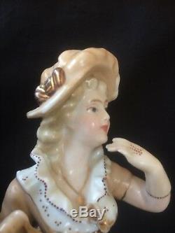 Antique german porcelain pair man and woman. Marked and signed