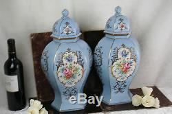 Antique pair French hand paint signed P bruny Vases in porcelain floral decor