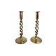 Antique Pair Of 19th Century Signed England Barley Twist Solid Brass Candlestick