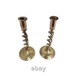 Antique pair of 19th century signed england barley twist solid brass candlestick