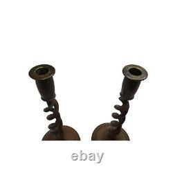 Antique pair of 19th century signed england barley twist solid brass candlestick