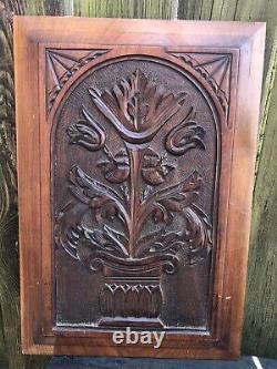 Antique pair of Carved floral furniture panels plaques architectural Edwardian