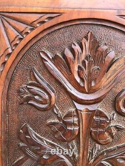 Antique pair of Carved floral furniture panels plaques architectural Edwardian