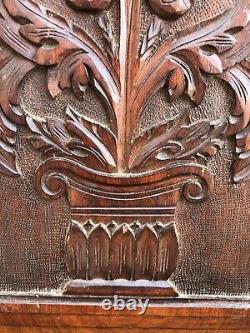 Antique pair of Carved floral furniture panels plaques architectural Edwardian