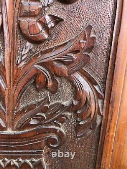 Antique pair of Carved floral furniture panels plaques architectural Edwardian