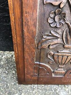 Antique pair of Carved floral furniture panels plaques architectural Edwardian