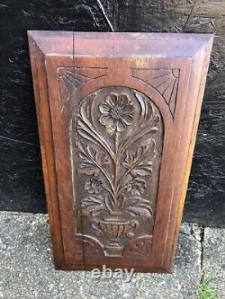 Antique pair of Carved floral furniture panels plaques architectural Edwardian