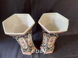 Antique pair of Dutch Makkum vases. Marked and signed bottom