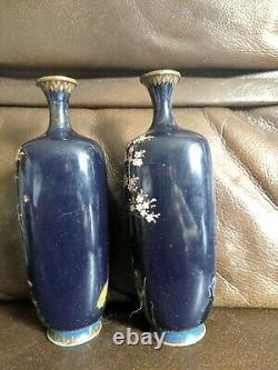 Antique pair of Japanese cloisonné vases, signed