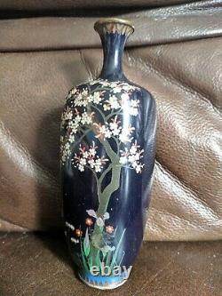 Antique pair of Japanese cloisonné vases, signed