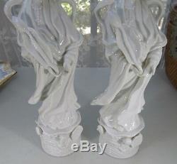 Antique pair of figurine Blanc de Chine Chinese porcelain Guanyin 12 signed